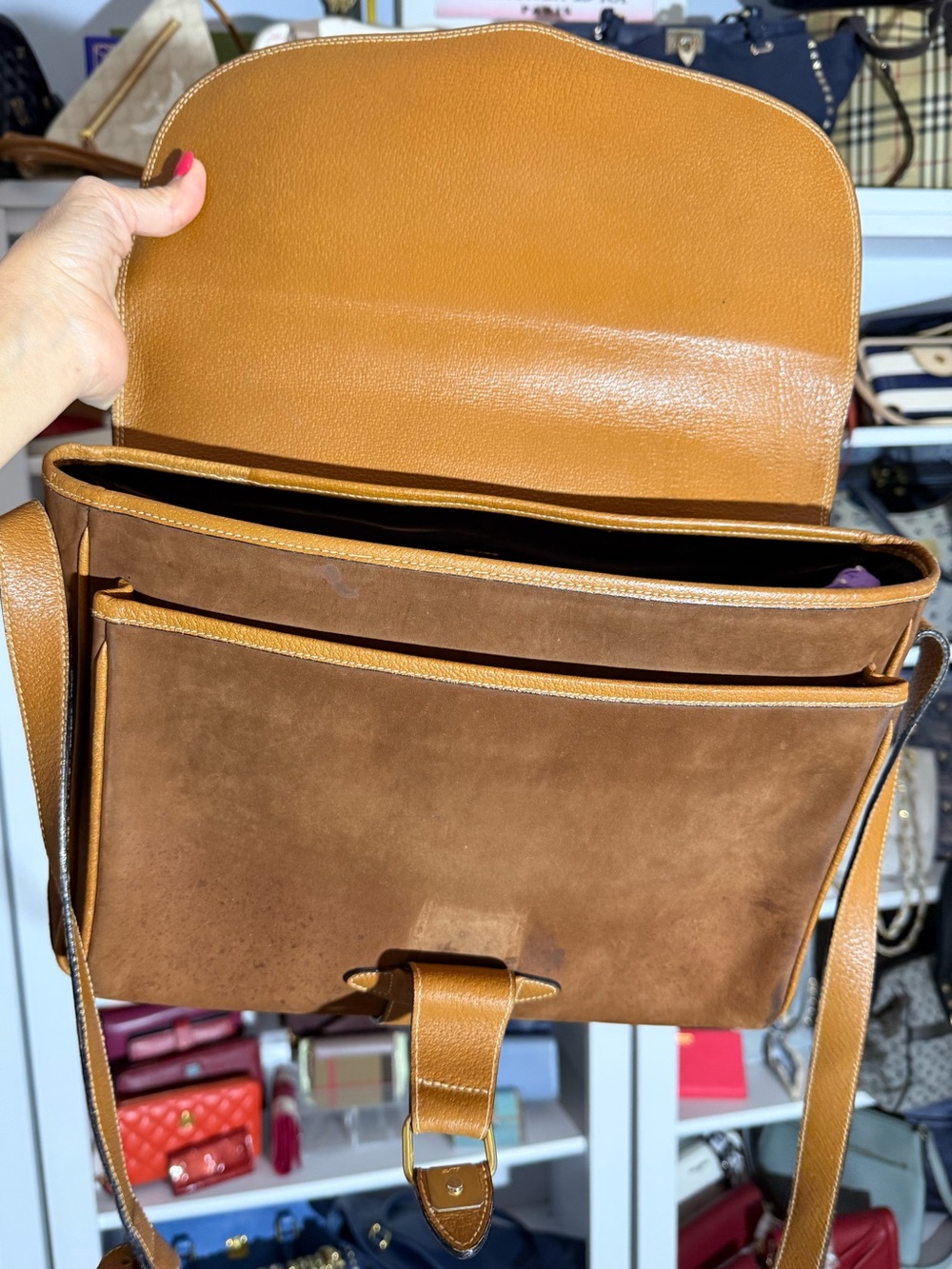 Fendi Two-Tone Tan & Brown Leather & Suede Messenger Crossbody Bag - Picture 10 of 14
